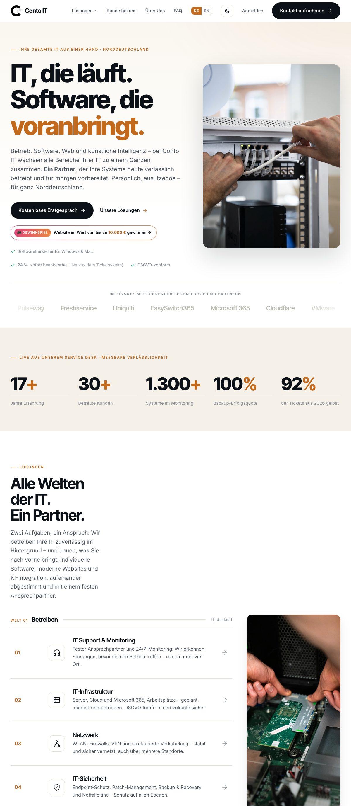 Website von Conto IT, ganze Startseite