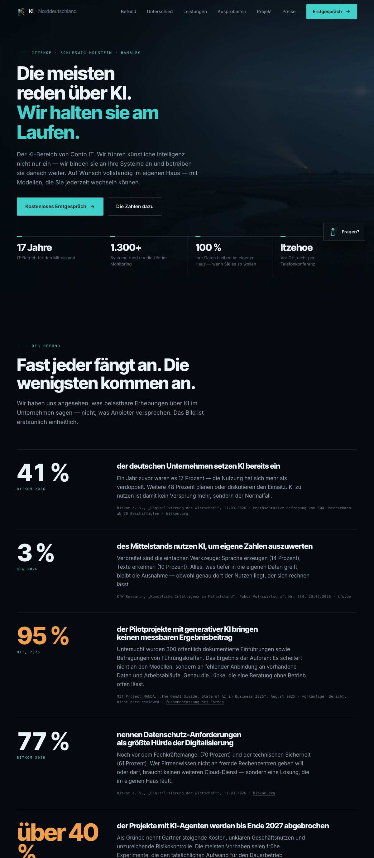 Website von KI Norddeutschland, ganze Startseite