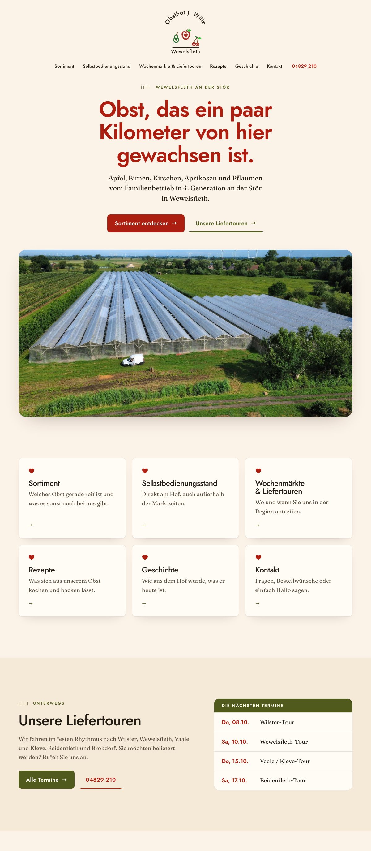 Website von Obsthof Wille, ganze Startseite