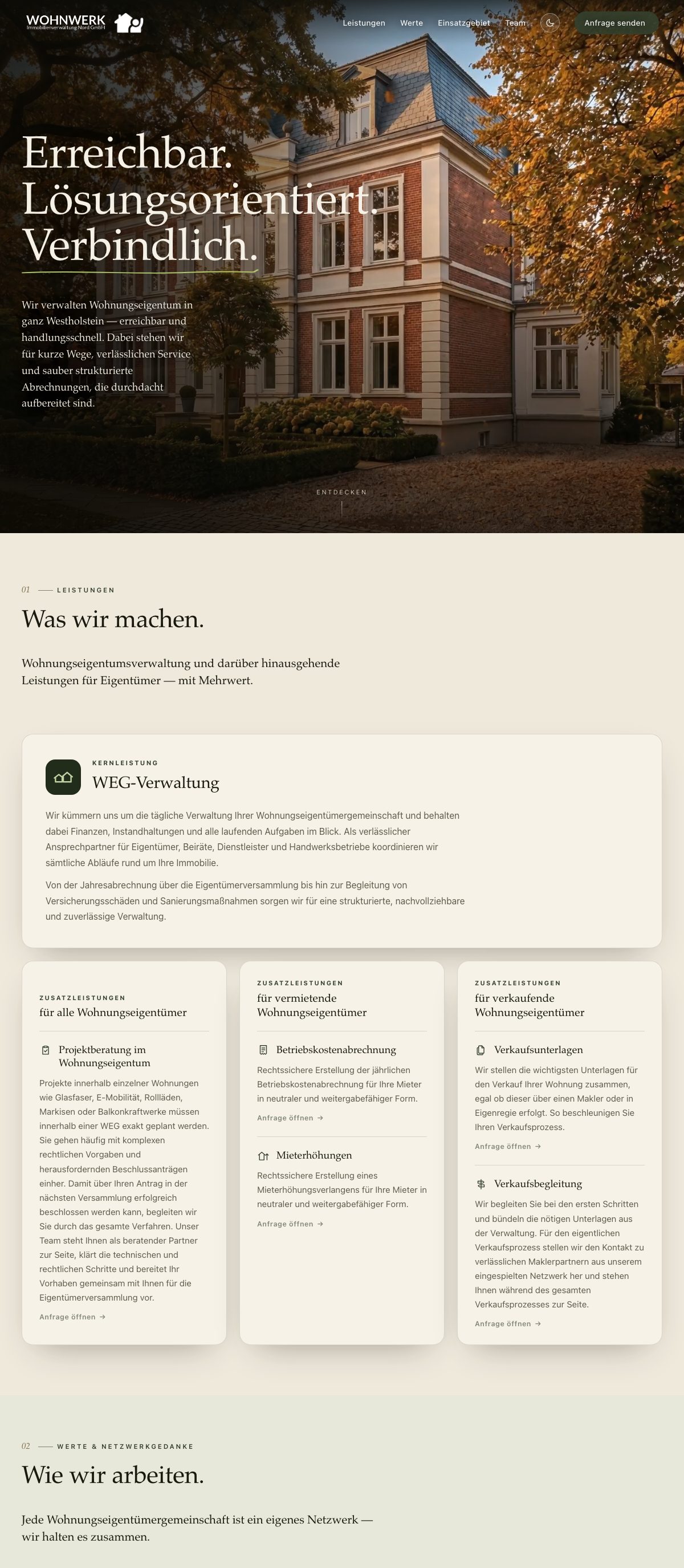Website von Wohnwerk Nord, ganze Startseite